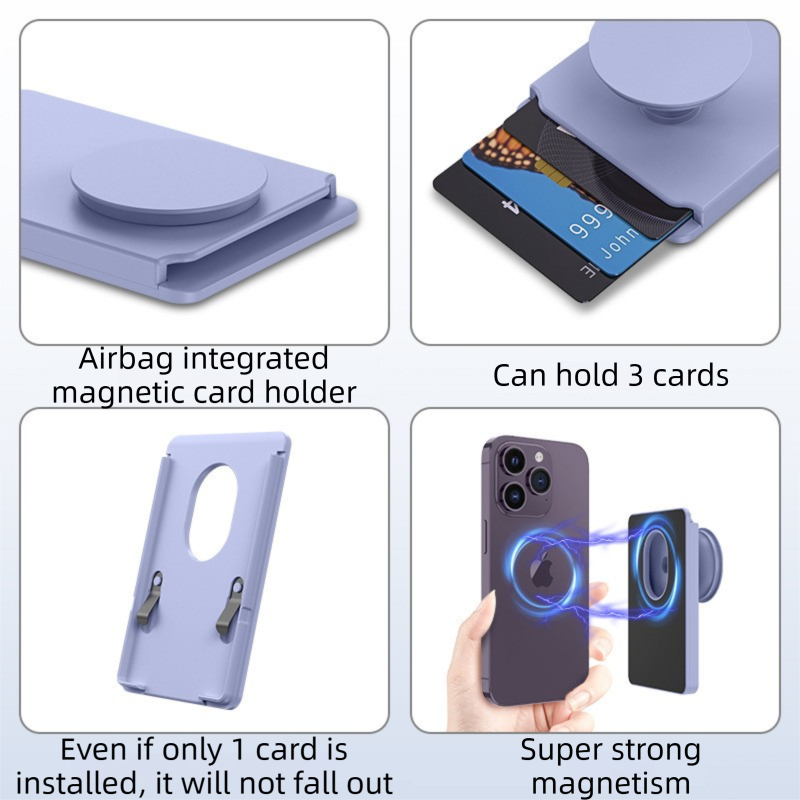 2-Pack 2-in-1 Black Magnetic Card Wallet Integrated Pop Airbag Stand(9.5x6x0.8 CM) - Including Magnetic Ring, for MagSafe Compatible iPhone 14/13/12 Series & Standard Phone Cases