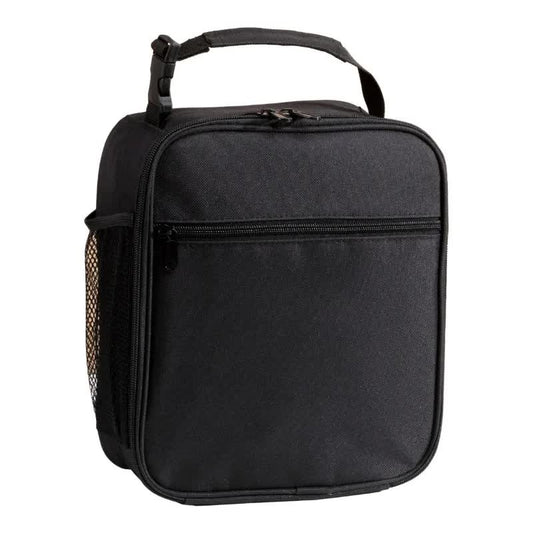 Black Portable Insulated Lunch Bag - Oxford Cloth Handheld Meal Prep Tote, Large-Capacity Square Upright Design for School Office