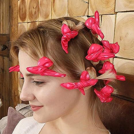 20-Pack Purple Polka Dot Bow Sponge Hair Rollers Set -  Soft Sleep Pillow Lazy No-Heat Curler for Heatless Loose Curls Hair Style