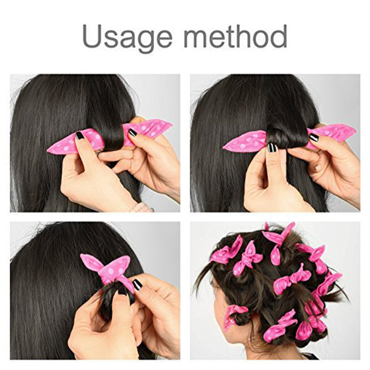 20-Pack Black Polka Dot Bow Sponge Hair Rollers Set -  Soft Sleep Pillow Lazy No-Heat Curler for Heatless Loose Curls Hair Style