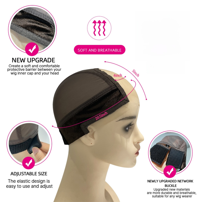 2-Pack Black U-Part Open-Ear Wig Cap with 4x5 Inch Double Velvet Lace - Comfort & Stability, for Wig Making and Secure Wear