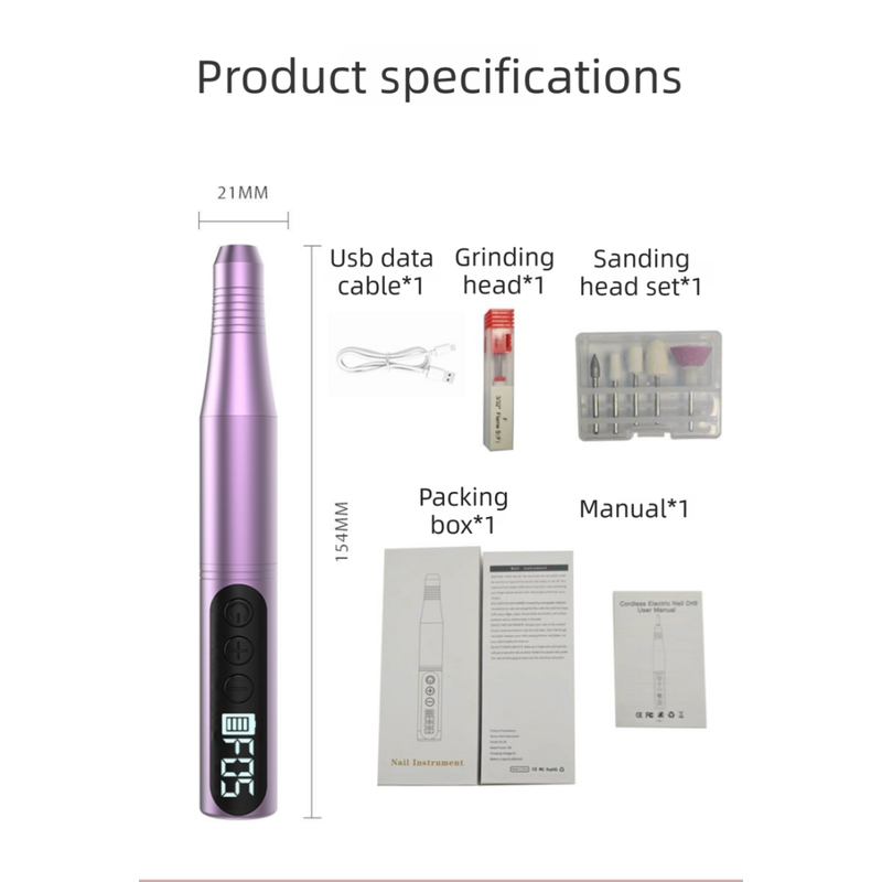 Golden Portable Wireless Professional Electric Nail Drill Machine Includeing 6 Nail Drill Bits- High-Speed 20000 RPM, Adjustable 4-Speeds with LCD Display