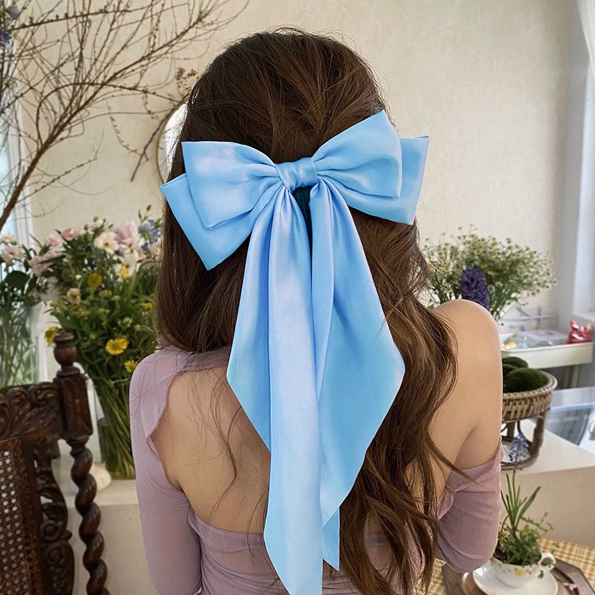 8-Color Set Luxury Satin Bow Hair Clips for Women - French Barrette Style, Sweet and Elegant Summer Hair Accessories