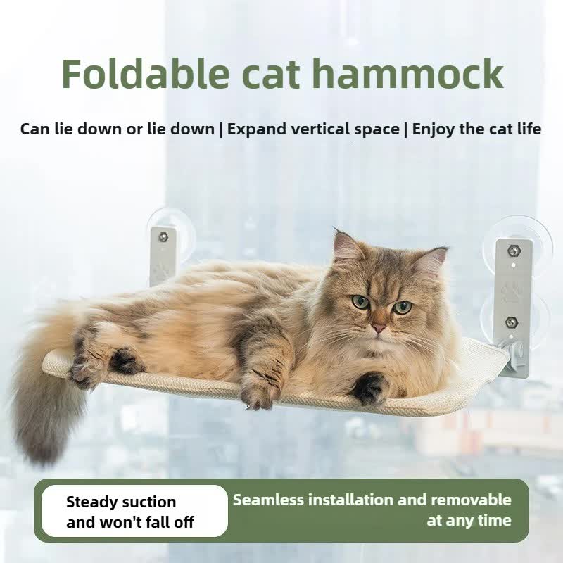 Foldable Window Grey Breathable Mesh Cat Perch(52 x 30 cm) - Cat Hammock with 85mm Strong Dual Suction Cups for Indoor Cats