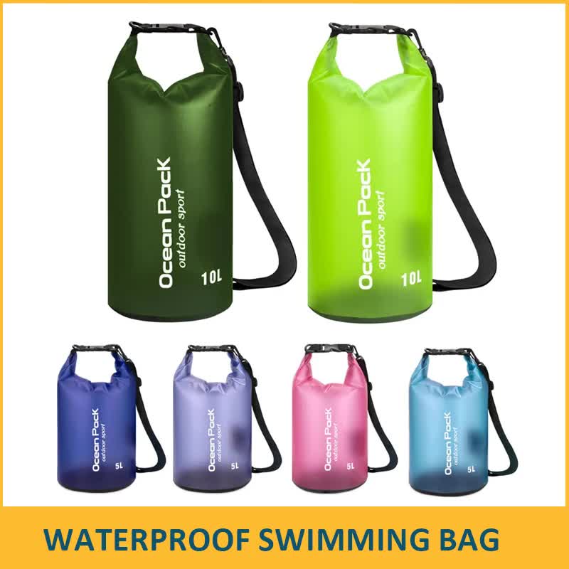 Blue Purple 10L PVC Waterproof Swimming Bag Bonus with Waterproof Phone Pouch - Roll-Top Floating Dry Gear Bags for Beach, Kayaking & Outdoor Sports