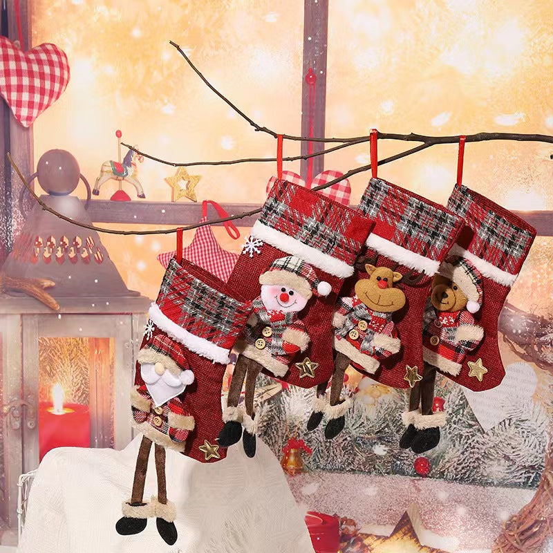 E4-1 Santa Claus Dangling Leg Christmas Stocking(22x15CM) - Hanging Gift Bag for Holiday Decoration
