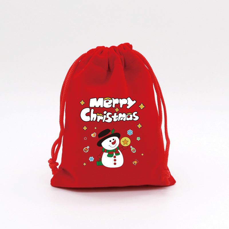 2-Pack Luxury Red Velvet Snowman Christmas Gift Bag(13x18CM) - Festive Drawstring Storage Bag for Candy, Gifts & Apple Packaging
