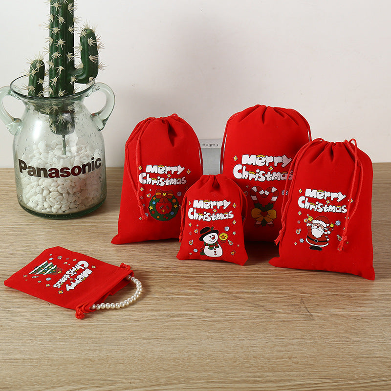 2-Pack Luxury Red Velvet Christmas Tree Gift Bag(13x18CM) - Festive Drawstring Storage Bag for Candy, Gifts & Apple Packaging