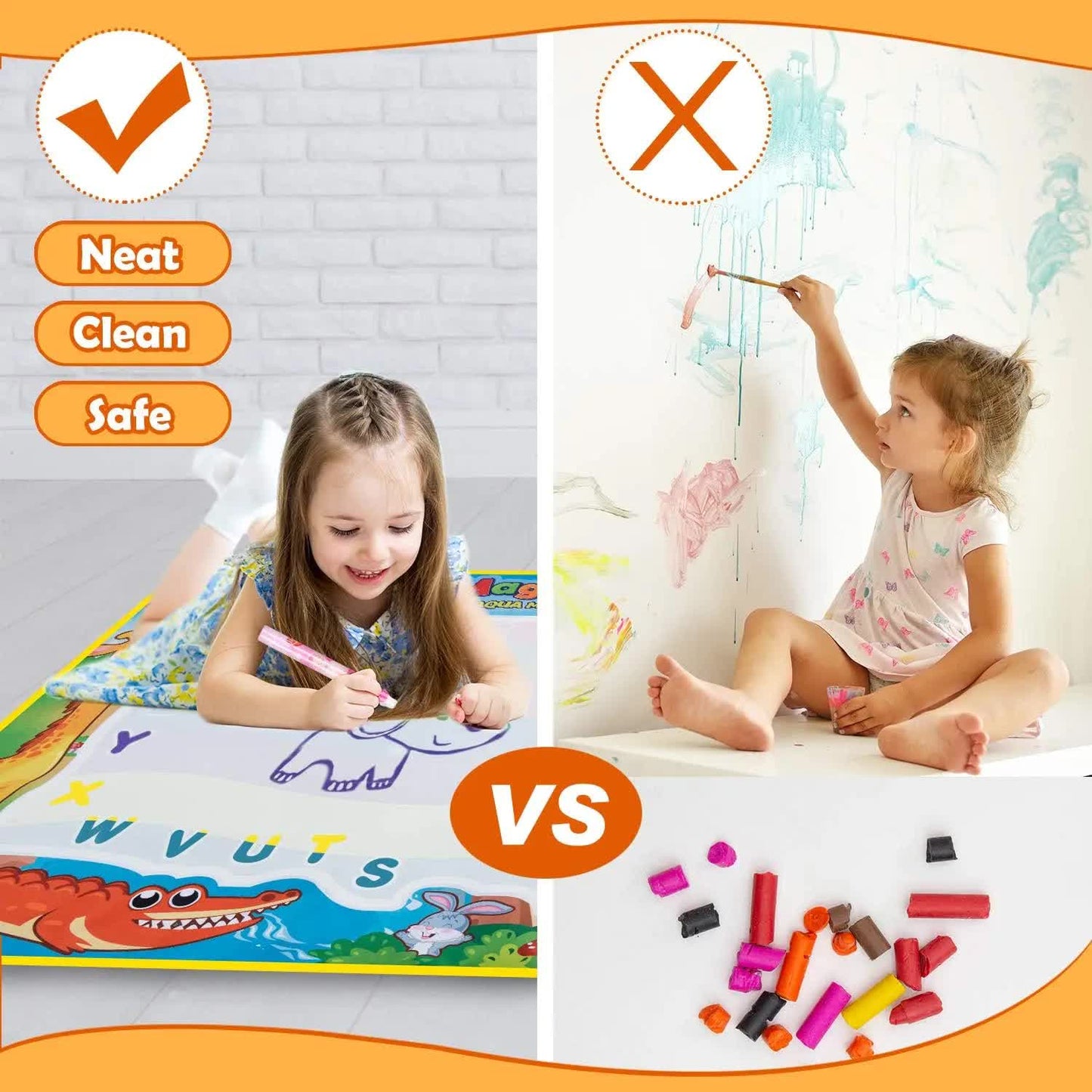 80x60CM World Map Theme Magic Water Doodle Mat - Educational Aqua Canvas, Deluxe 10-Piece Set