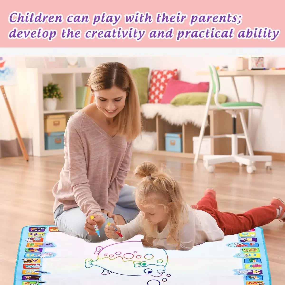 80x60CM Ocean World Water Doodle Mat - Educational Aqua Drawing Blanket, Marine Life Style Deluxe 10-Piece Set