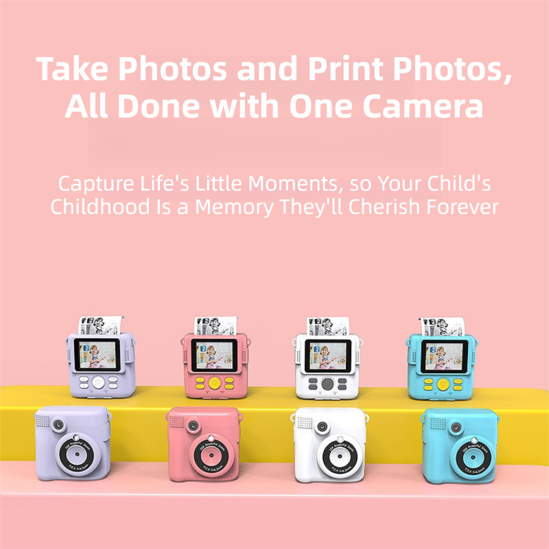 Blue ABS-681 Portable Kids Mini Digital Polaroid with 32GB Card,  3 Rolls Printing Paper & 6 Color Pens - Instant Print Thermal Photo Printer for DIY Fun