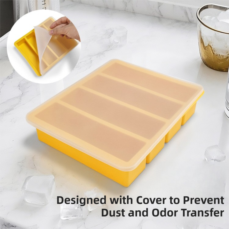 2-Packs Pink Flexible 4-Grid Silicone Long Ice Cube Tray with Lid - Easy Release Reusable Mold for Narrow Bottles & Cocktails