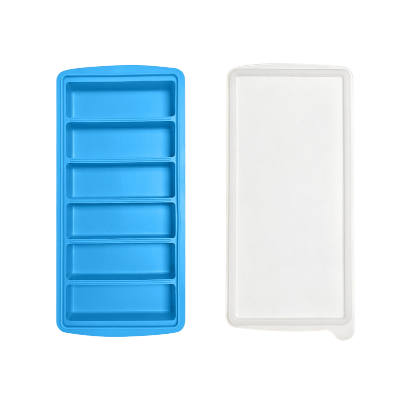 2-Packs Blue 6-Grid Extra Long Silicone Ice Cube Tray - Easy Release Reusable Food Grade Mold for Whiskey, Cocktails & Commercial Use