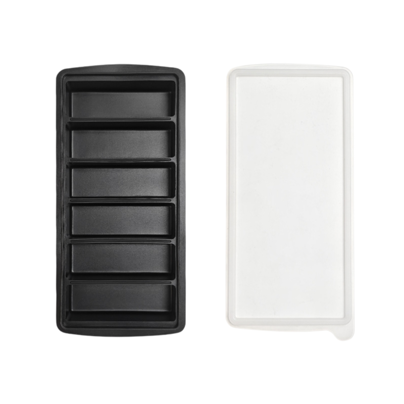 2-Packs Black 6-Grid Extra Long Silicone Ice Cube Tray - Easy Release Reusable Food Grade Mold for Whiskey, Cocktails & Commercial Use