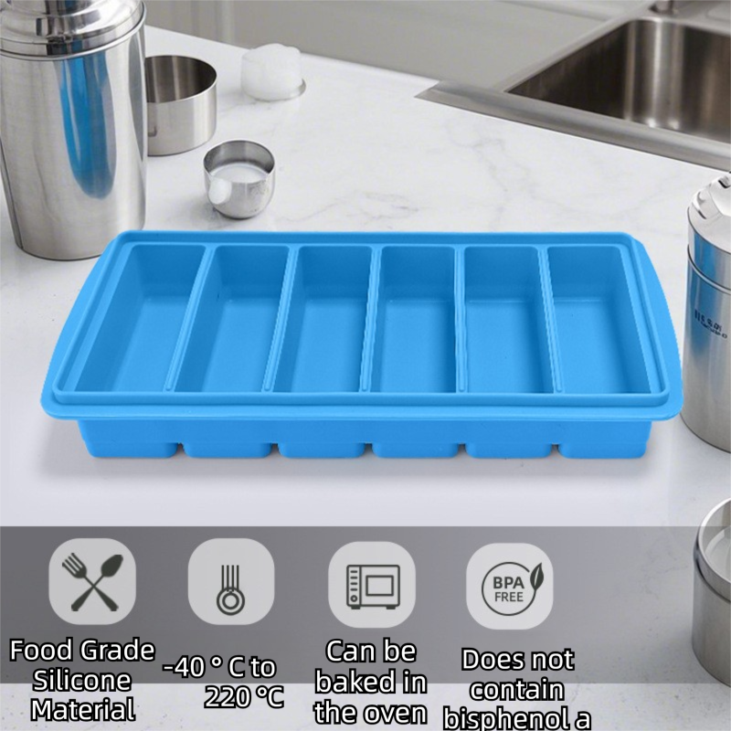 2-Packs Black 6-Grid Extra Long Silicone Ice Cube Tray - Easy Release Reusable Food Grade Mold for Whiskey, Cocktails & Commercial Use