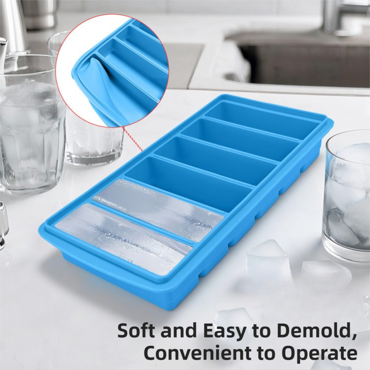 2-Packs Black 6-Grid Extra Long Silicone Ice Cube Tray - Easy Release Reusable Food Grade Mold for Whiskey, Cocktails & Commercial Use