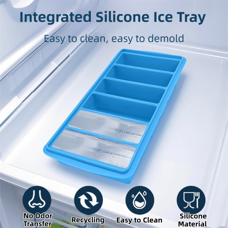 2-Packs Grey 6-Grid Extra Long Silicone Ice Cube Tray - Easy Release Reusable Food Grade Mold for Whiskey, Cocktails & Commercial Use