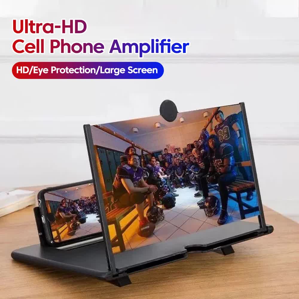 Red 10-Inch Ultra-Clear Portable Retractable HD Mobile Phone Screen Magnifier - Eye Protection Fresnel Lens Projector, with Built-in Phone Holder & Adjustable Base