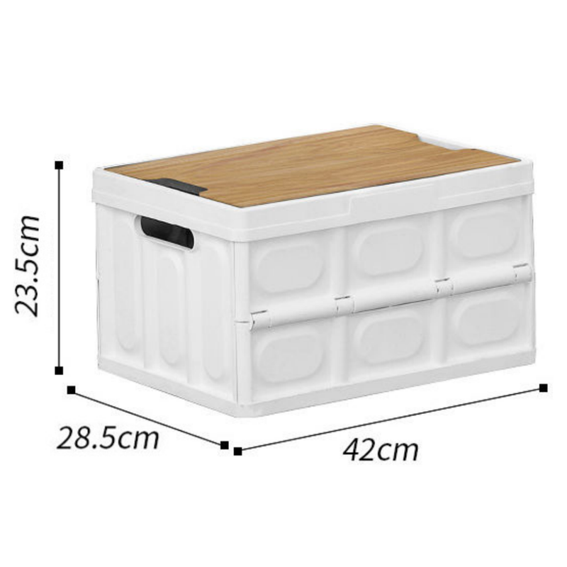 Black Collapsible Medium Handle Storage Box with Wooden Table Top(42x28x23CM) - Car Trunk Organiser for Australian Camping & Home Use