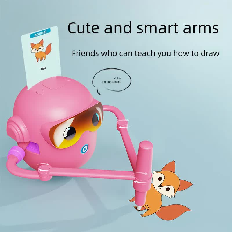 Blue smart Drawing & Learning Robot Toy with 100 Cards - Drawing & Vocabulary Educational Companion for Kids, Quick Card-Insert Recognition
