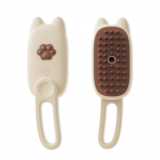 Beige Pet Spray Grooming Brush - 3-in-1 Steam Dematting Comb with Nano Mist for Cats & Dogs - Anti-Flying Hair & Massage