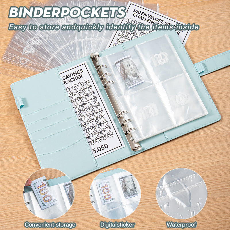 Blue 100 Envelope Savings Challenge Binder - A5 Budget Planner & Money Organizer with Zipper Pockets - Perfect for Couples & Families