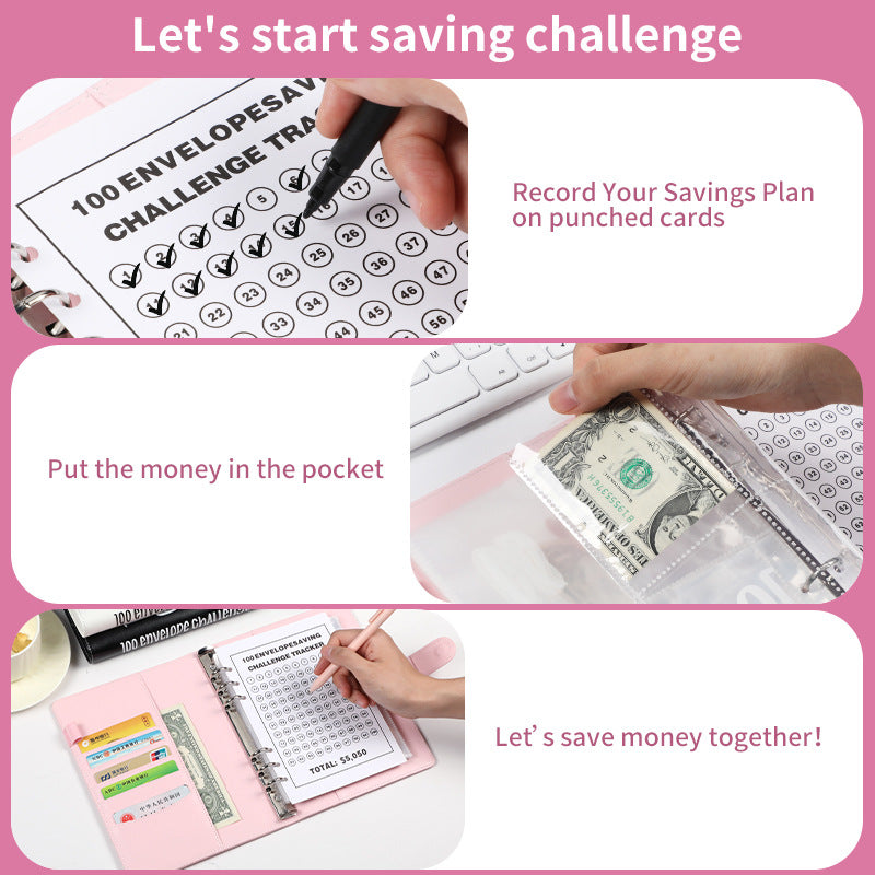 Purple 100 Envelope Savings Challenge Binder - A5 Budget Planner & Money Organizer with Zipper Pockets - Perfect for Couples & Families
