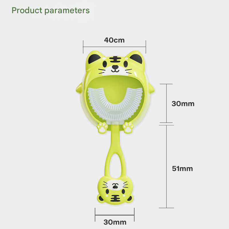 Blue tiger U-Shaped Kids Toothbrush - Food Grade Silicone Manual Toothbrush for 2-12 Year Olds - 360 degree Full Mouth Cleaning Baby Oral Care - Comes with Wall Mount Holder