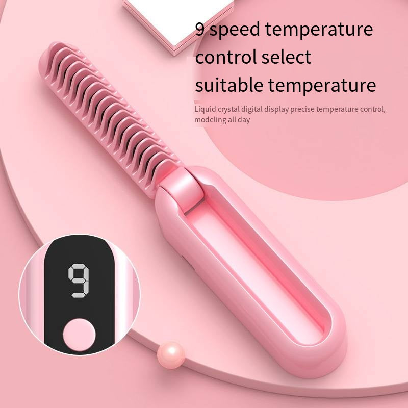 Purple Portable Foldable Cordless Hair Straightener Comb - 2-in-1 Ionic Styling for Smooth, Frizz-Free Hair
