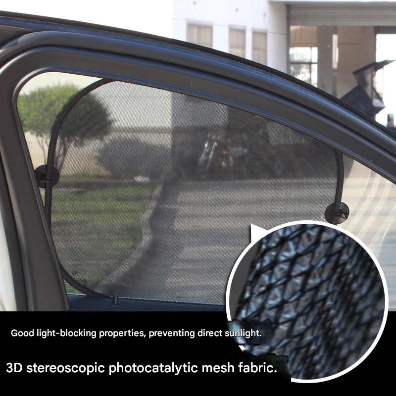 Black Universal Car Window Sun Shade Set - Mesh Fabric UV Protection(One solid rear panel + two angled panels + two solid side panels)