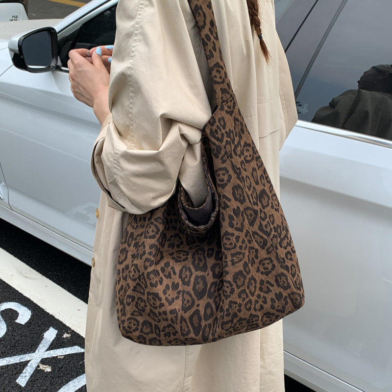 Pink leopard print New Design Women's Shoulder Bag - Felt Fabric Tote Bag, Trendy Minimalist Style