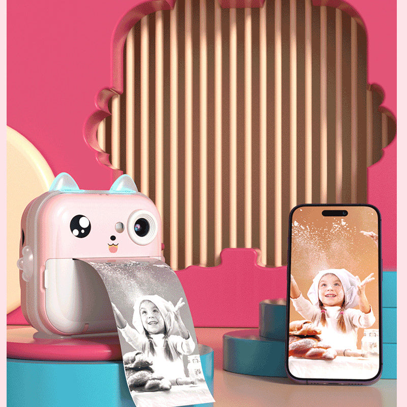 Blue rabbit Kids Instant Print Camera Zero Ink Digital Video Recorder with 32GB Card and 3 Paper Rolls Portable Rechargeable Toy Gift