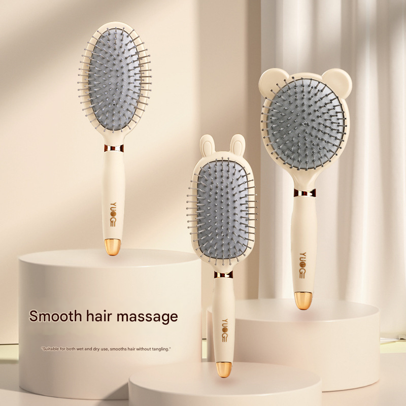 Oval comb Soft Touch Air Cushion Hair Brush with Built-in Cleaning Claw Detangling Massage Comb for Wet and Dry Hair Gentle Scalp Care