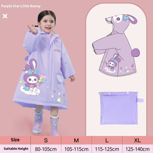 Purple rabbit  Kids Waterproof Raincoat with Expandable Backpack Slot Hooded Rain Jacket for Boys & Girls School & Outdoor(size:M)