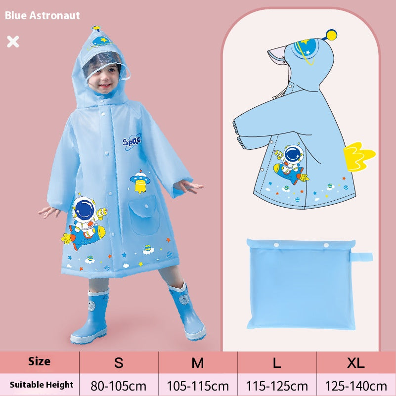 Blue astronaut  Kids Waterproof Raincoat with Expandable Backpack Slot Hooded Rain Jacket for Boys & Girls School & Outdoor(size:M)