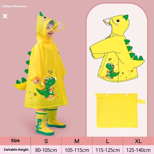 Yellow dinosaur  Kids Waterproof Raincoat with Expandable Backpack Slot Hooded Rain Jacket for Boys & Girls School & Outdoor(size:S)