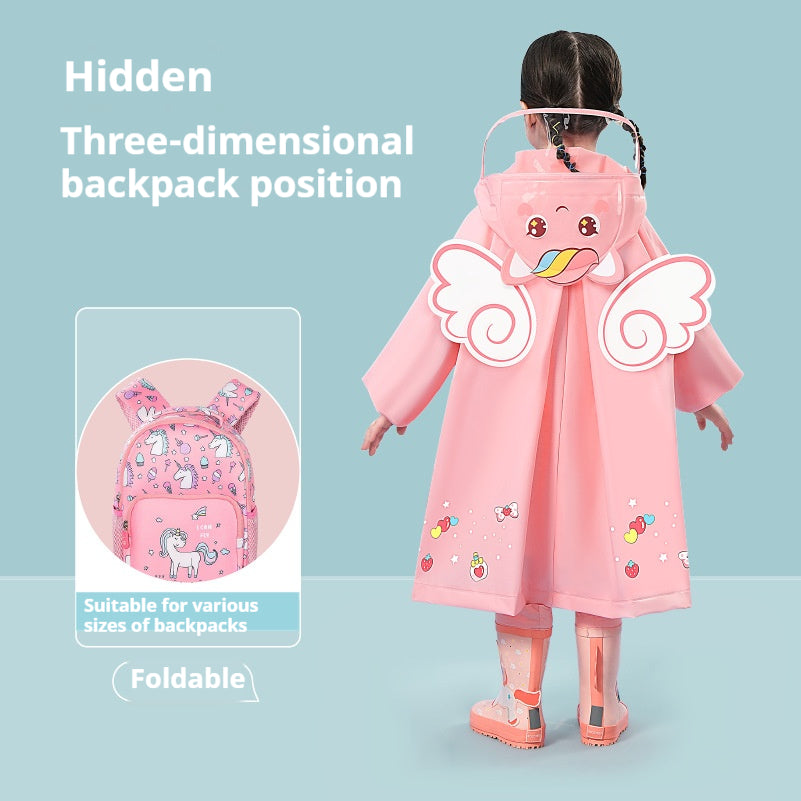 Yellow dinosaur  Kids Waterproof Raincoat with Expandable Backpack Slot Hooded Rain Jacket for Boys & Girls School & Outdoor(size:S)