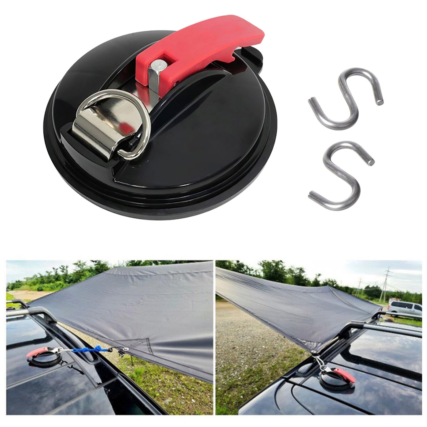 4 Pack Orange plate + black buckle Heavy Duty Suction Cup Anchors with S-Hooks for Car Side Awnings and Camping Tarps Multifunctional Tie Down Points for Outdoor Road Trips 10kg Capacity