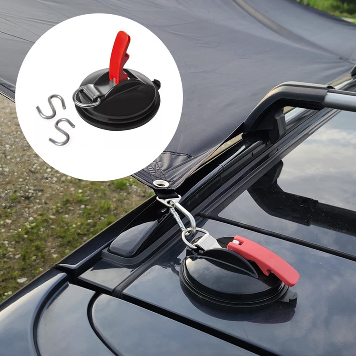 4 Pack Deep blue dial + black buckle Heavy Duty Suction Cup Anchors with S-Hooks for Car Side Awnings and Camping Tarps Multifunctional Tie Down Points for Outdoor Road Trips 10kg Capacity