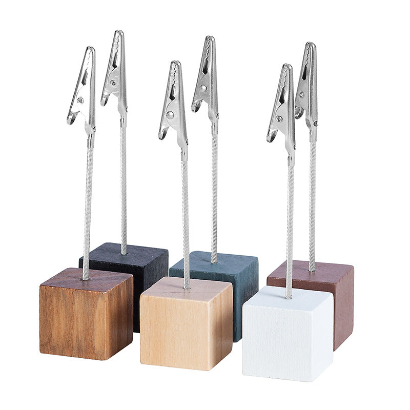 Black 4 Pack Wooden Cube Memo Clips Photo Holders with Flexible Wire Alligator Clasp for Weddings Home and Office Desk Decor 11cm Height