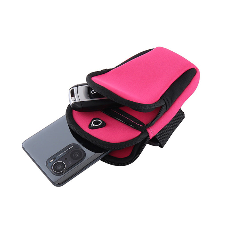 Rose red Sports Running Armband Bag Water Resistant Phone Pouch with Dual Zipper Pockets Earphone Hole for Gym Jogging Cycling Fits 6.5 Inch Smartphones
