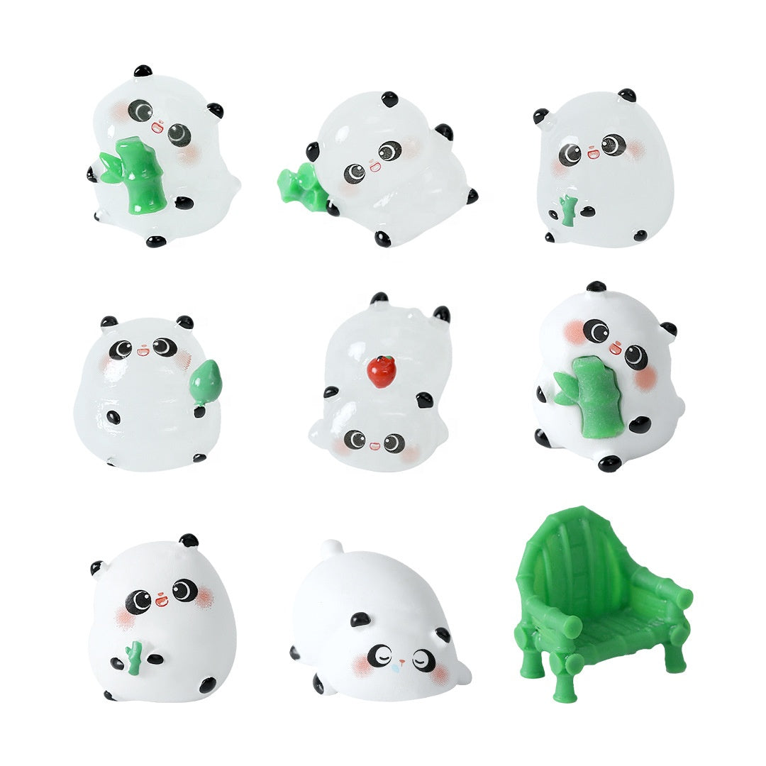 5-PCS Transparent lying bamboo Cute Glow in the Dark Panda Figurines Resin Miniature Ornaments for DIY Fairy Gardens and Micro Landscapes