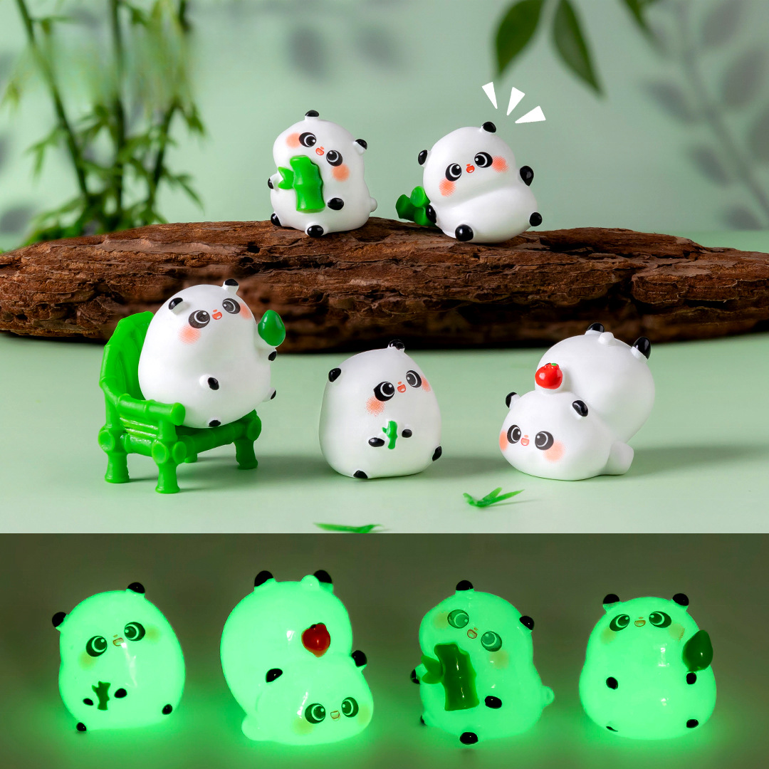 5-PCS Transparent pounce Cute Glow in the Dark Panda Figurines Resin Miniature Ornaments for DIY Fairy Gardens and Micro Landscapes