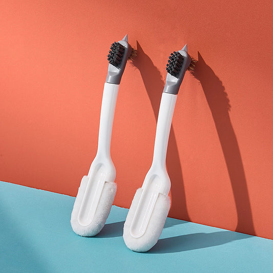 2-PCS White Multifunctional Double Headed Shoe Cleaning Brush with Long Handle Soft Silicone Bristles for Sneaker Upper and Hard Wire Brush for Sole 1 Piece