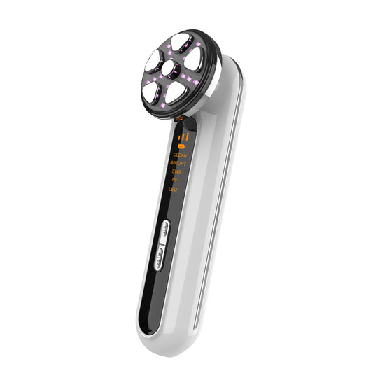 White 4-in-1 RF EMS Facial Beauty Device Skin Tightening and Lifting Massager with LED Light Therapy Anti-Aging Tool for Home Use