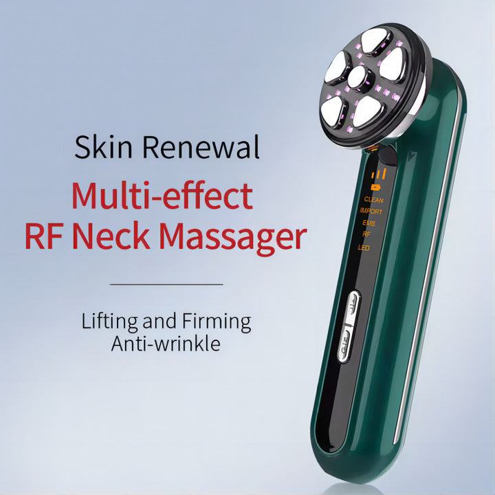 White 4-in-1 RF EMS Facial Beauty Device Skin Tightening and Lifting Massager with LED Light Therapy Anti-Aging Tool for Home Use