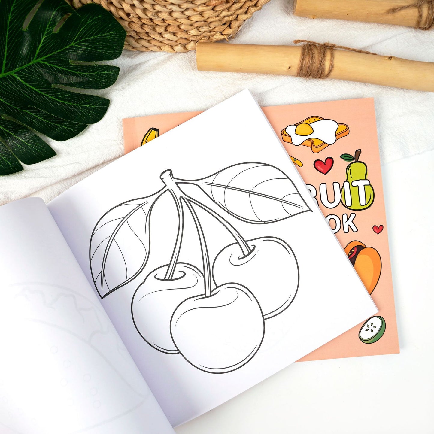 Food & Fruit Coloring Book 40 Pages Bold Lines Easy for Kids Ages 4+ Cartoon Design for Creative Play