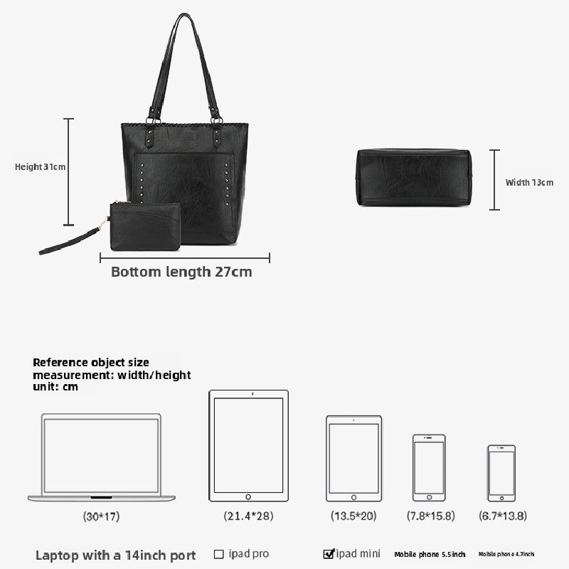 Brown Minimalist Large Capacity Tote Bag with Detachable Pouch – Soft PU Leather Shoulder Handbag for Everyday Use