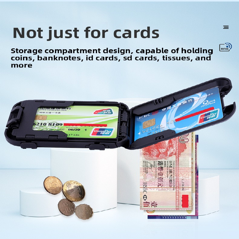 Dark grey RFID Blocking Aluminium Card Holder Wallet Waterproof Hard Shell Case with Cash Strap for Men Travel and Daily Use
