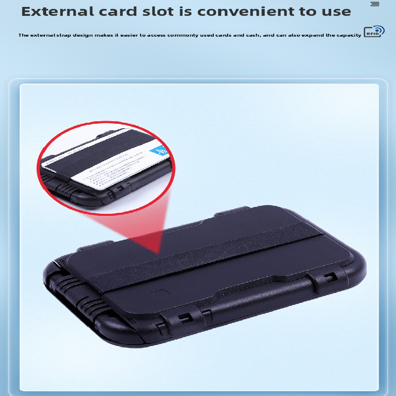 Dark grey RFID Blocking Aluminium Card Holder Wallet Waterproof Hard Shell Case with Cash Strap for Men Travel and Daily Use